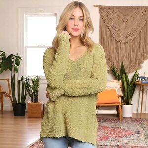 🆕️ADORA High-Low V-Neck Popcorn Knit Sweater –Layering Chic & Cozy Style 💕